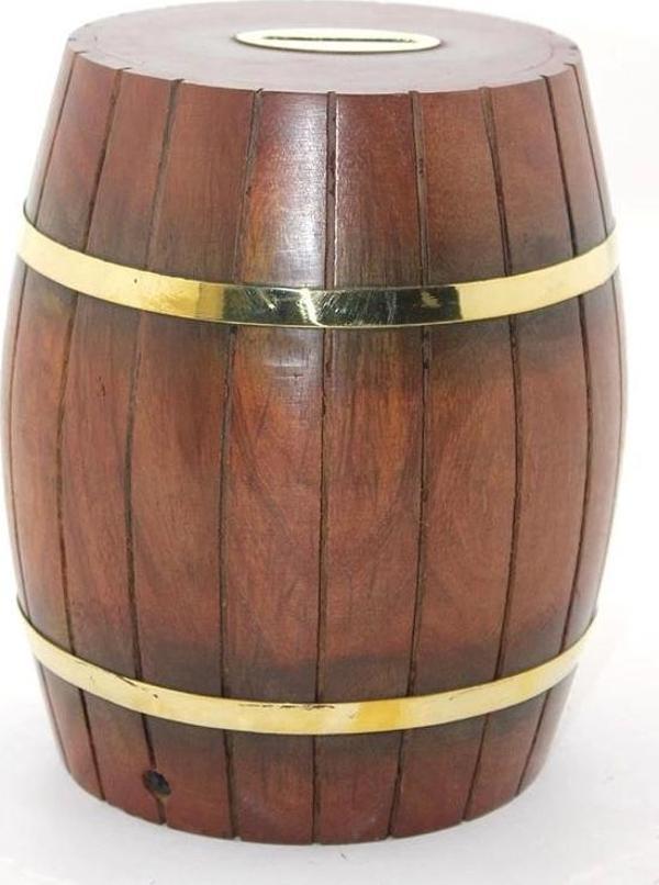 Pirinç Ahşap Fıçı Kumbara 18 Cm Wb536 - Image 1