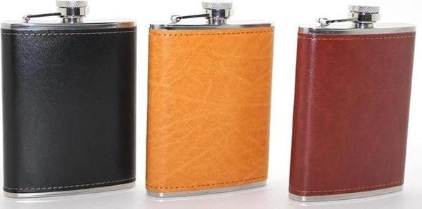 Paslanmaz Çelik Tekli 8 Oz Derili Matara  Alk2661 - Image 1