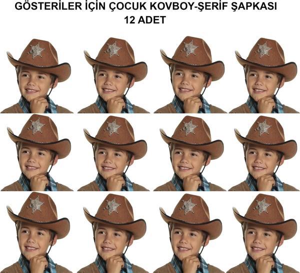 Kovboy Şerif Şapkası Kahve 12 Adet - Kostüm, Parti Ve Gösteri Şapkası - Image 1