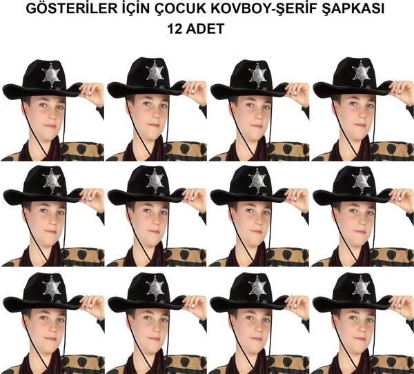 Kovboy Şerif Şapkası Siyah 12 Adet - Kostüm, Parti Ve Gösteri Şapkası - Image 1