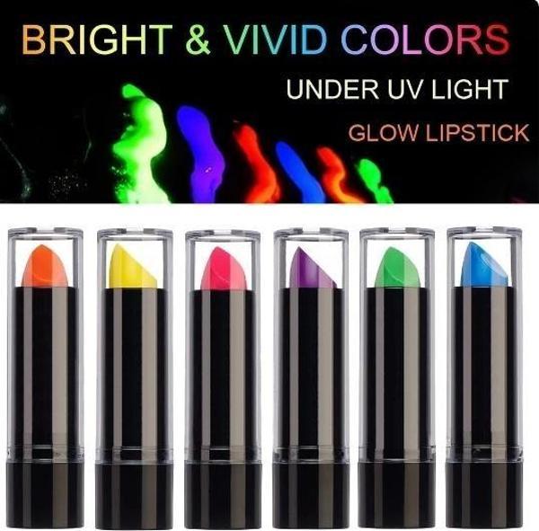 Karanlıkta Parlayan Yanan Uv Neon Ruj Yüz Boyama 6 Adet 6 Renk - Image 1