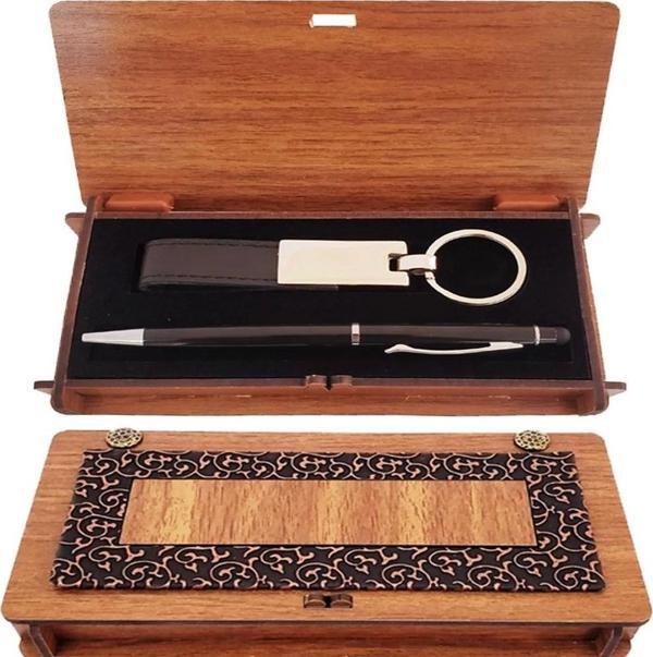 Siyah Kalem Ve Anahtarlık Ahşap Kutulu Set - Image 1