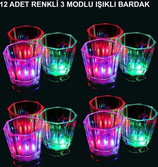 Led Işıklı Eğlence Bardakları - 3 Modlu Renk Değiştiren Bardak 12 Adet - Image 1
