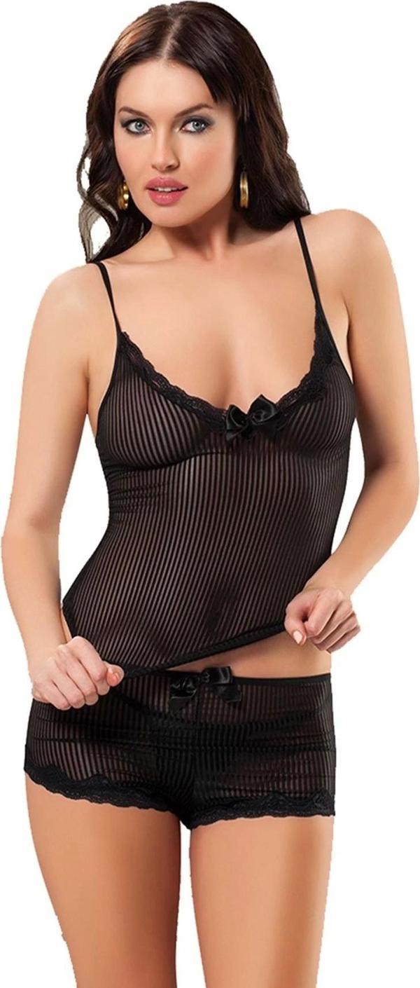 Siyah Dantelli Babydoll Şortlu Takım - 1483 - Image 1