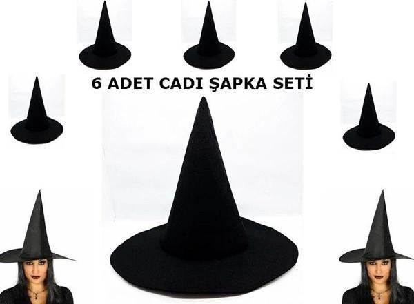 Siyah Cadı Şapkası Keçe Yetişkin Boy 6 Adet - Image 1