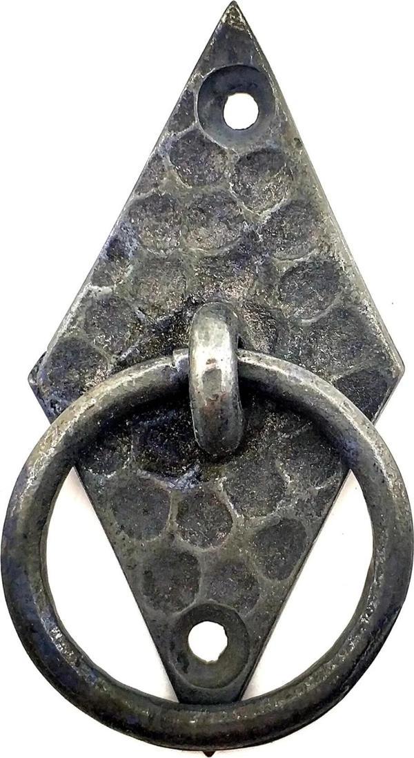 Antika Tarz Dekoratif Pirinç Dik Baklava Halka , Mobilya Kulbu - 82x41 Mm, Oksit - Image 1