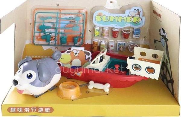 Sesli Sevimli Köpek Ve Eğlenceli Tekne Set - Gri - Image 1