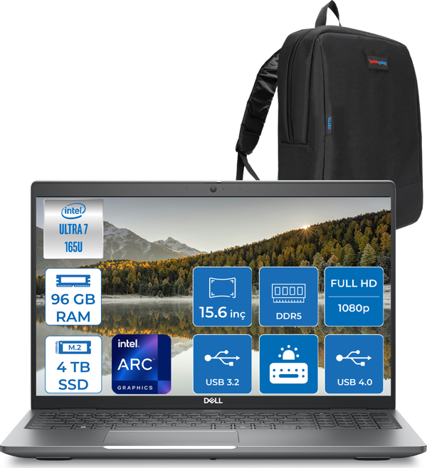 Dell Latitude 5550 Intel Ultra 7 165U Aı 96GB Ddr5 4tb SSD Intel Graphıc Fhd IPS Freedos Taşınabilir Bilgisayar N015L555015F30+ZETTAÇANTA - Image 1