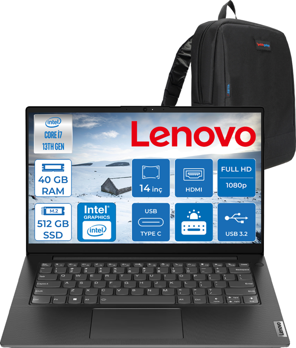 Lenovo V14 Gen4 Iru Intel Core I7 13620H 40GB 512GB SSD Freedos Intel® UHD Graphics 14 Inç Fullhd Taşınabilir Bilgisayar 83A000GDTRF22 + Zetta Çanta - Image 1