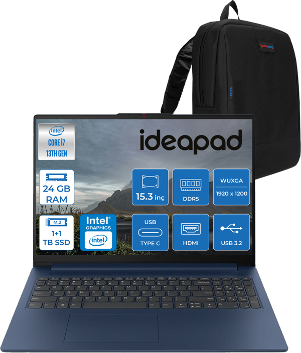 Lenovo Ideapad Slim 3 15IRH10 Intel Core I7 13620H 24GB 1tb SSD + 1tb SSD Freedos 15.3" Wuxga (1920X1200) IPS 300NITS Taşınabilir Bilgisayar 83K10060TRF08 + Zetta Çanta - Image 1
