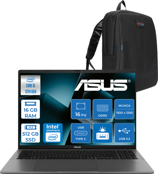 Asus Vivobook S16 S3607VA Intel Core I5 13420H Ddr5 16GB 512GB SSD Freedos 16" 300NITS Wuxga IPS 144HZ Taşınabilir Bilgisayar RP076F01 + Zetta Çanta - Image 1
