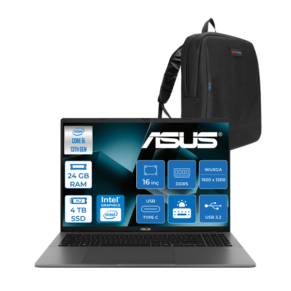Asus Vivobook S16 S3607VA Intel Core I5 13420H Ddr5 24GB 4tb SSD Freedos 16" 300NITS Wuxga IPS 144HZ Taşınabilir Bilgisayar RP076F08 + Zetta Çanta - Image 1