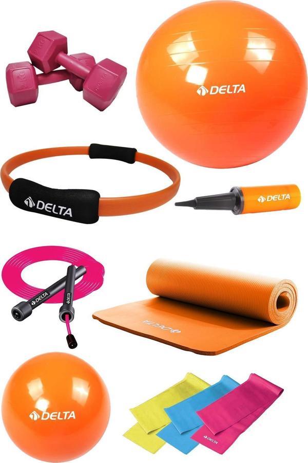Delta PTCS 10 mm Minder 75 cm Pilates Topu Çemberi 2 kg Dambıl Seti - Image 1