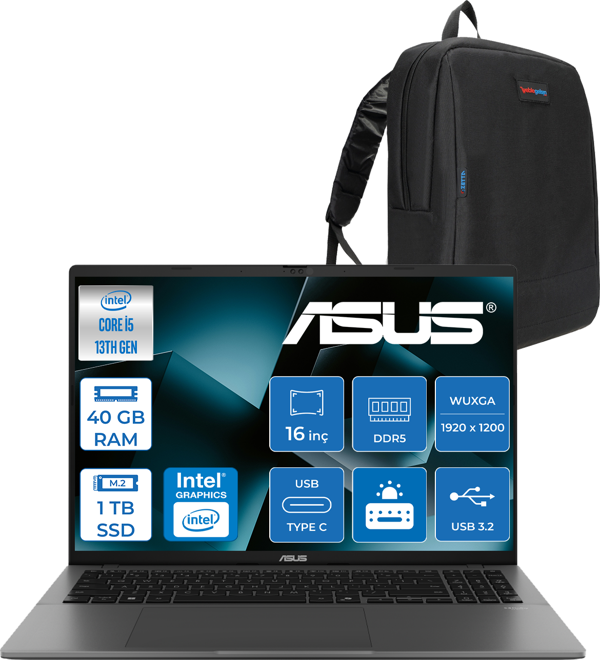 Asus Vivobook S16 S3607VA Intel Core I5 13420H Ddr5 40GB 1tb SSD Freedos 16" 300NITS Wuxga IPS 144HZ Taşınabilir Bilgisayar RP076F10 + Zetta Çanta - Image 1