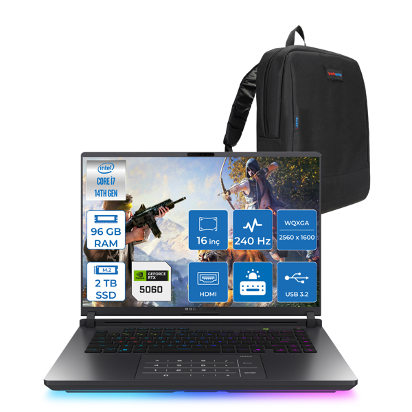 Asus Rog Strix G16 G615JMR-S5049 Intel® Core™ I7 14650HX 96GB 2tb SSD 8GB/RTX5060 Gddr7 115W 16 Inç 2,5k (2560 x 1600, Wqxga) 240Hz 3ms  Freedos Gaming Laptop WS5049F45+ZETTAÇANTA - Image 1