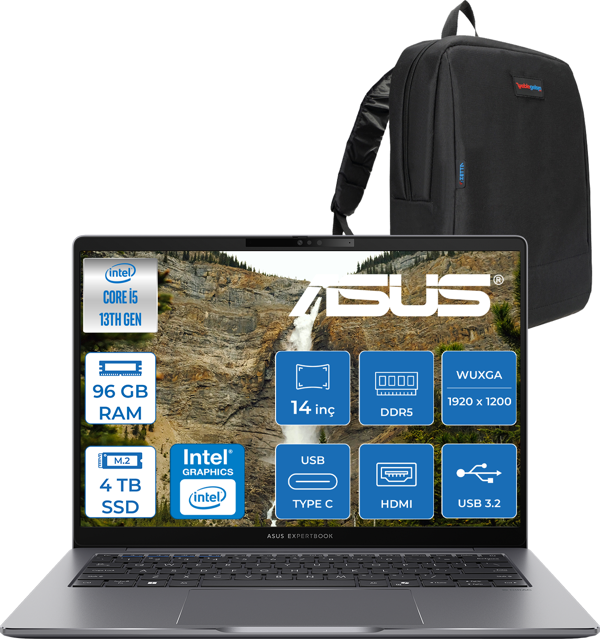 Asus Expertbook P3 P3405CVA Intel Core I5-13420H 96GB Ddr5 4tb SSD Freedos 14" 300NITS Wuxga Intel UHD Taşınabilir Bilgisayar ZP3405CVAF035+ZETTAÇANTA - Image 1