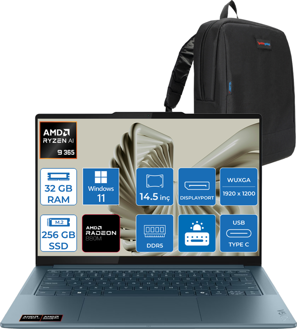 Lenovo Yoga Pro 7 14ASP10  Amd Ryzen Aı 9 365 32GB Ram 256GB SSD 14.5" 3k (2944X1840) OLED 1000NITS WIN11PRO Taşınabilir Bilgisayar YG83LX000LTRP01+ZETTAÇANTA - Image 1