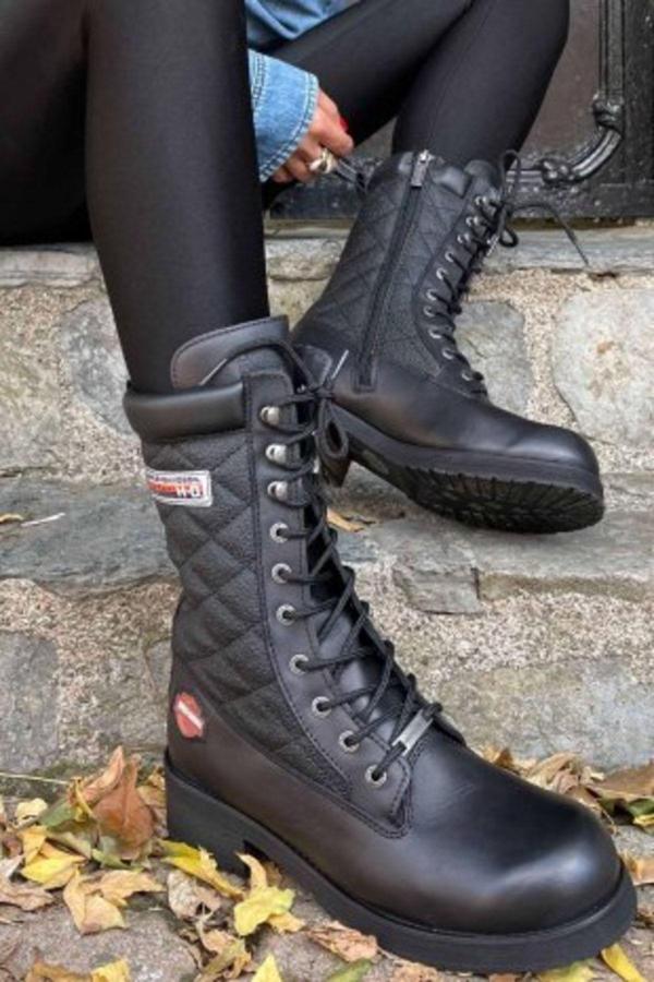 Harley Davidson Rose Black Deri Kadın Bot - Image 1