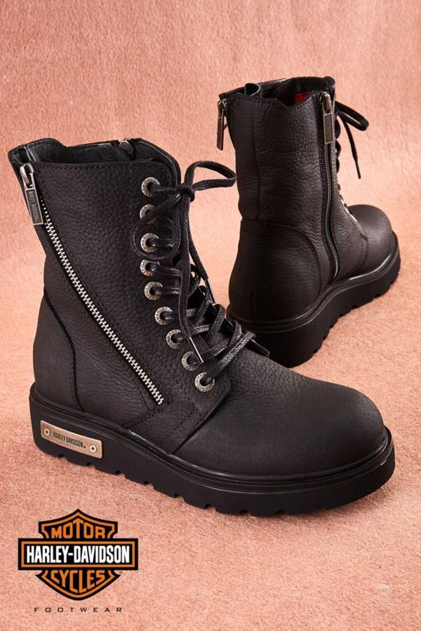 Harley Davidson Sude Black Mat Deri Kadın Bot - Image 1