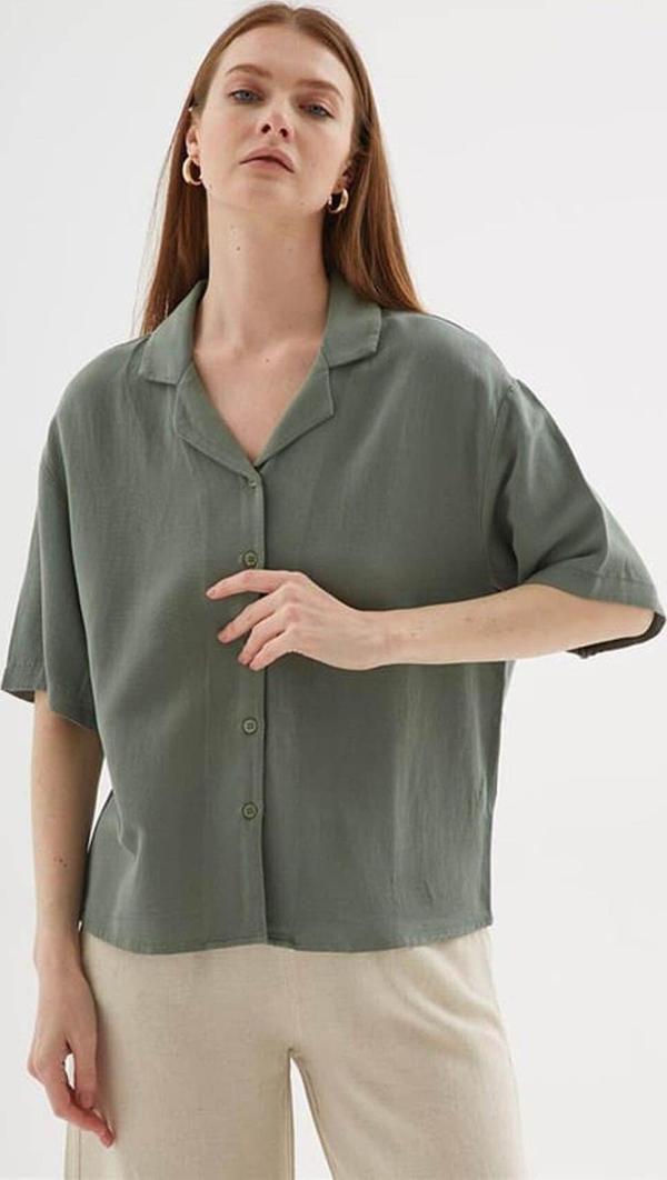 Fashion Friends Keten Haki Kadın Gömlek 25Y0605K1 - Image 1