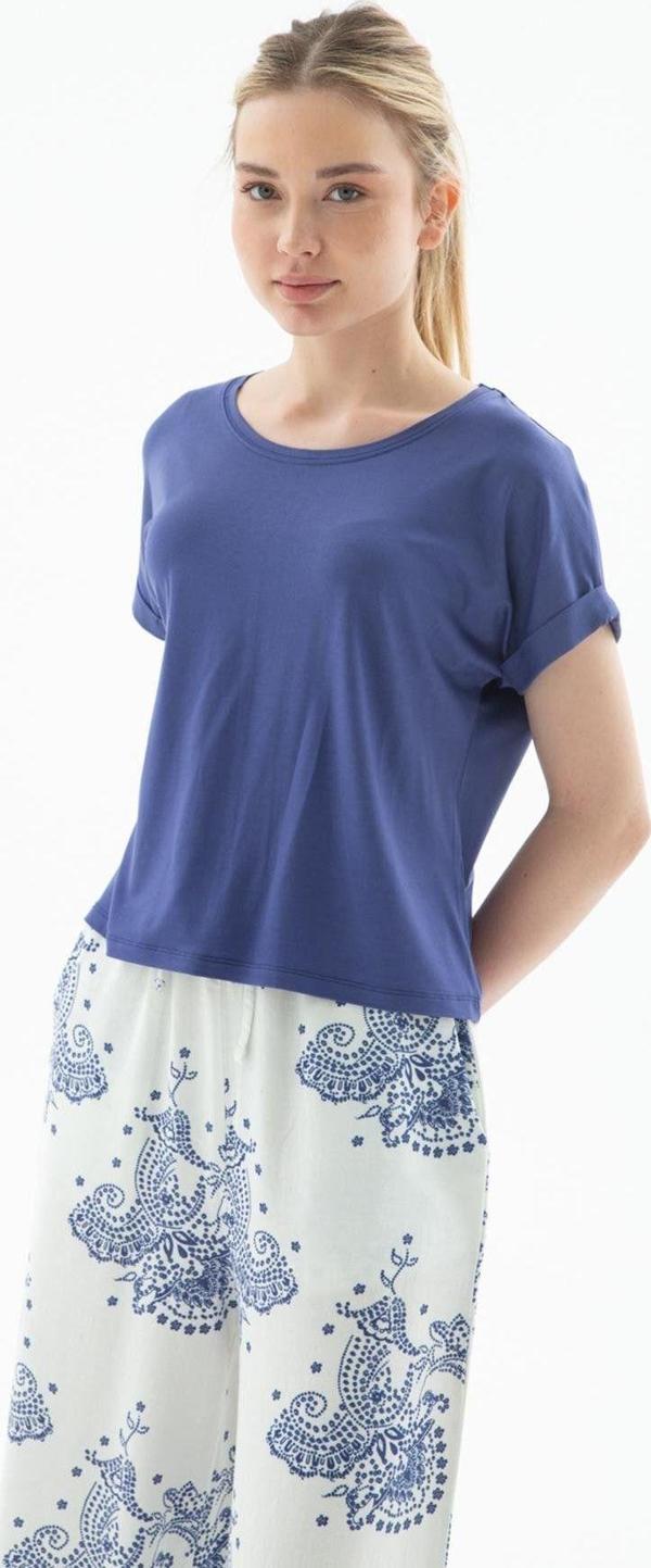 Fashion Friends Bisiklet Yaka Bluz İndigo - Image 1