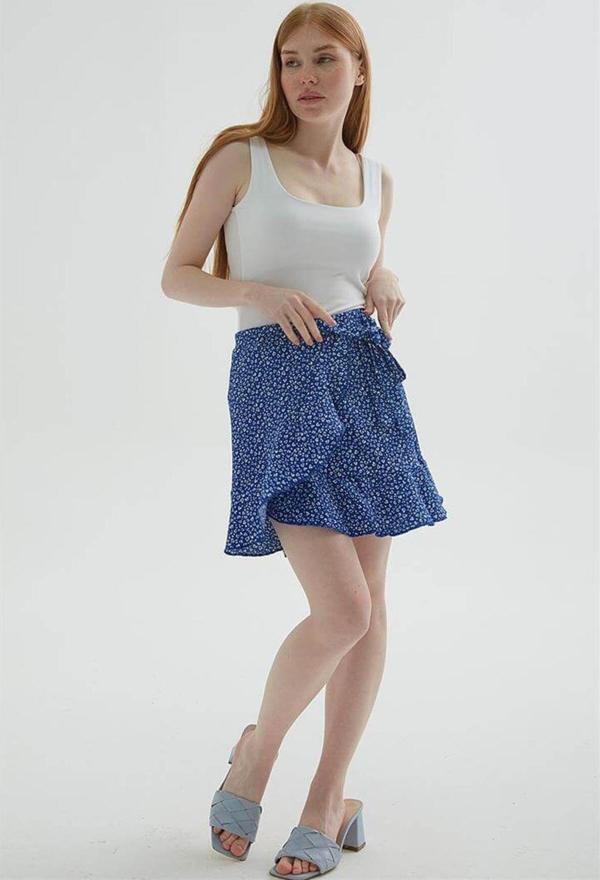 Fashion Friends Desenli Mini Etek Saks - Image 1