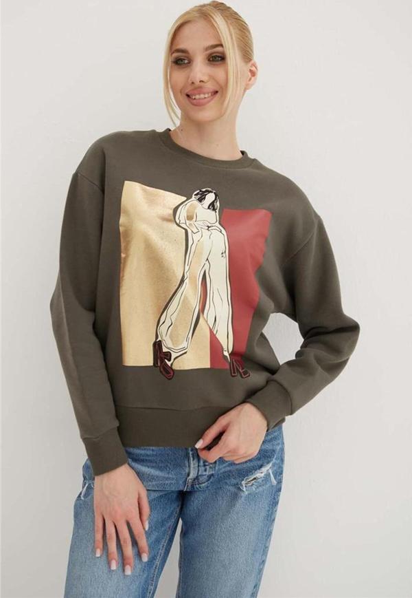 Fashion Friends Baskılı Sweat Füme - Image 1