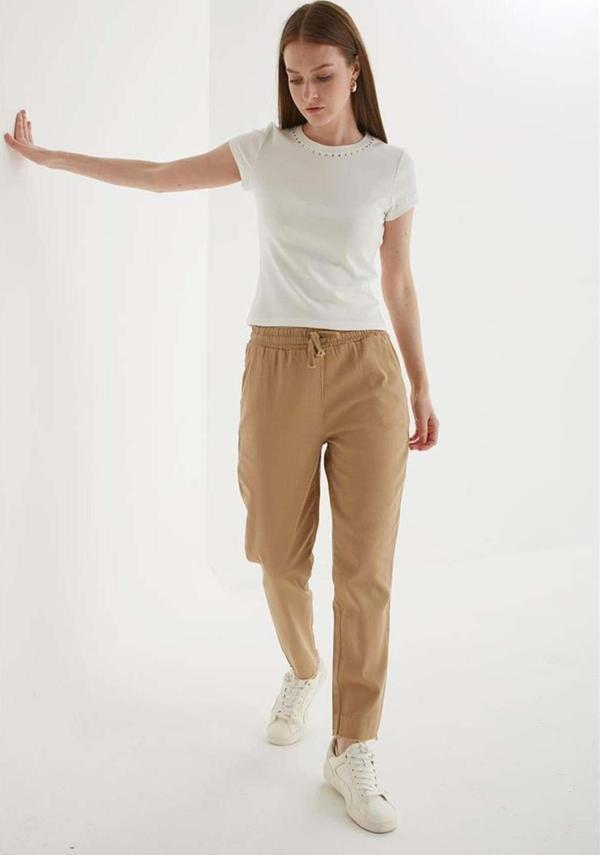 Fashion Friends Rahat Paçası Püsküllü Pantolon Bej - Image 1