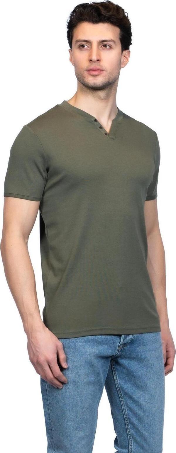 Jsco Hscstore Erkek V Yakalı Basic Haki Tişört - 8401 - Image 1