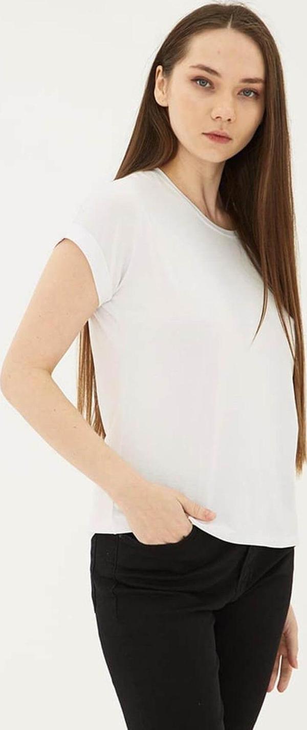 Fashion Friends Bisiklet Yaka Dökümlü Viskon Ekru Kadın T-Shirt 25Y0194K1 - Image 1