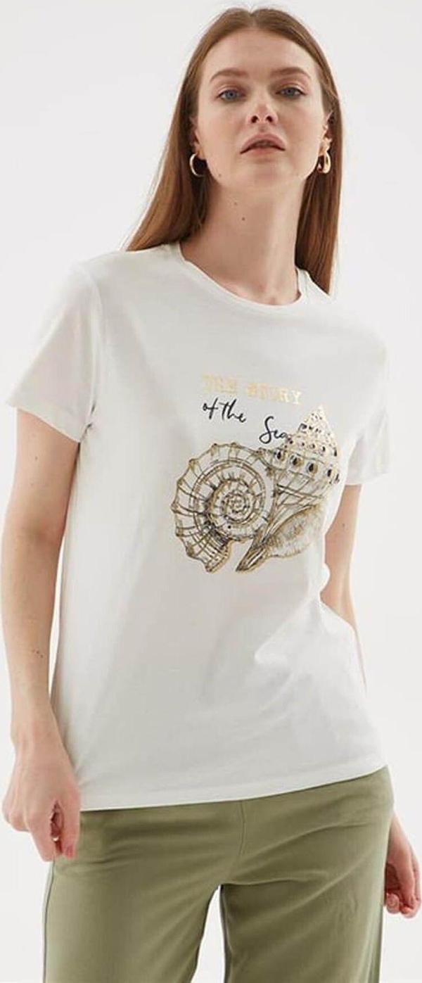 Fashion Friends Baskılı Ekru Kadın T-Shirt 25Y0398K1 - Image 1
