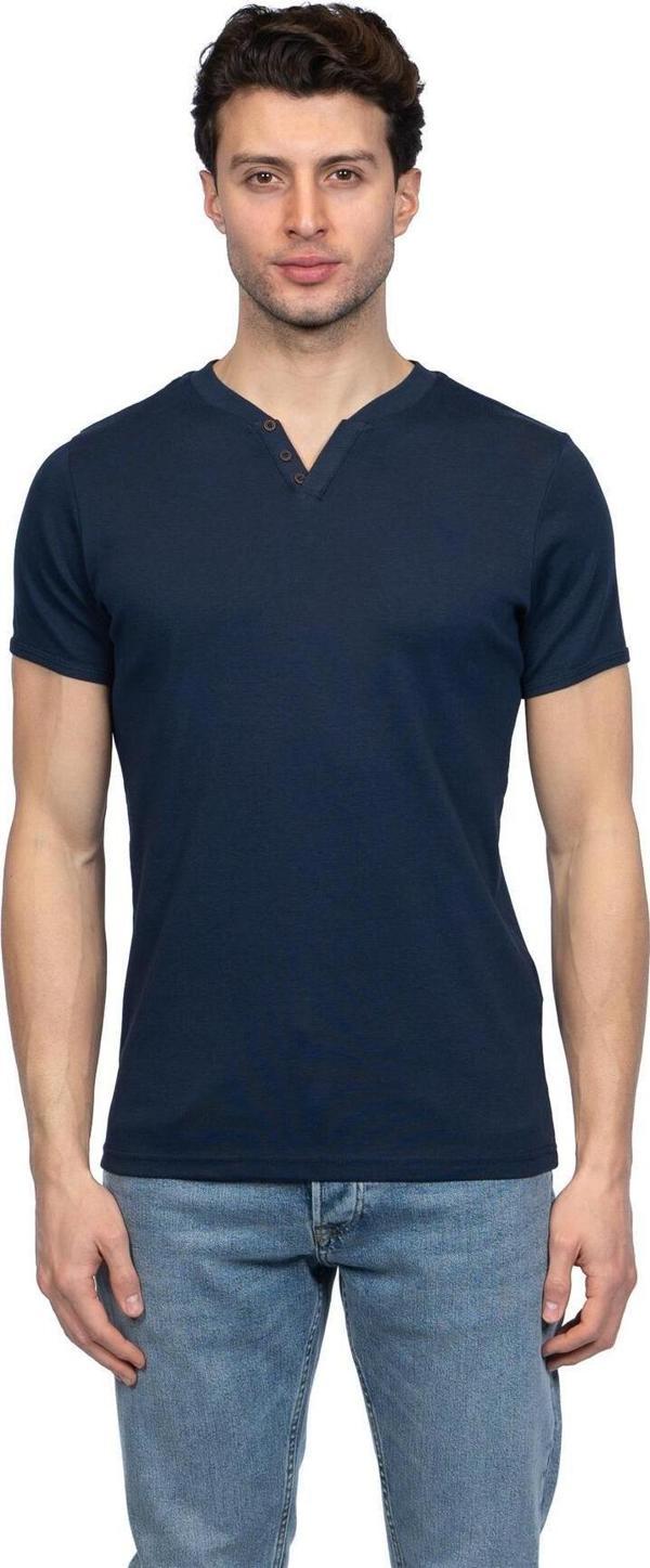 Jsco Hscstore Erkek V Yakalı Basic İndigo Tişört - 8401 - Image 1