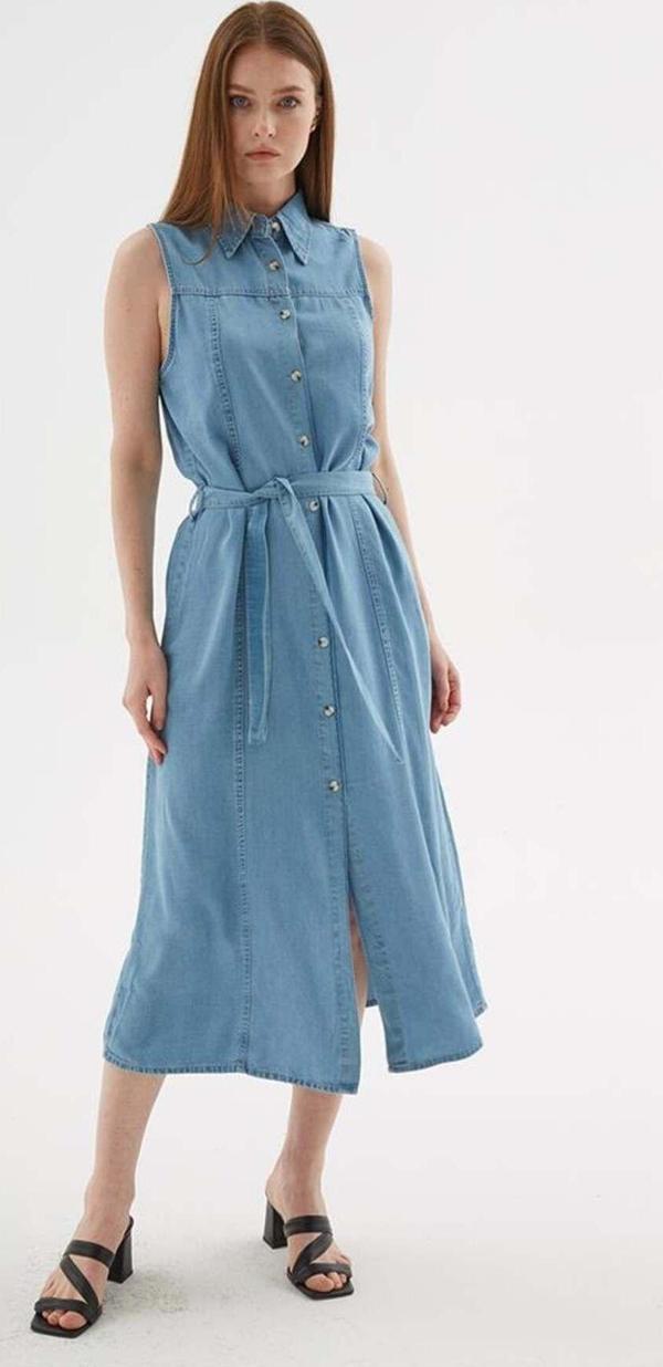 Fashion Friends Denim Gömlek Elbise Mavi - Image 1