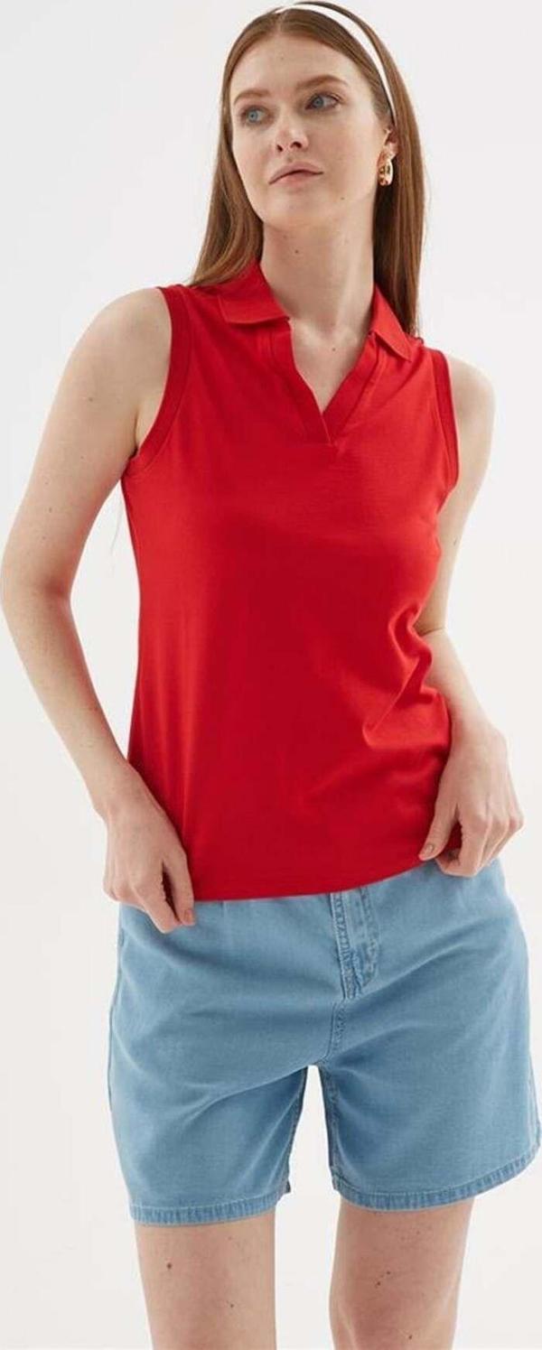 Fashion Friends Polo V Yaka Kolsuz Esnek Pamuklutişört Kırmızı - Image 1