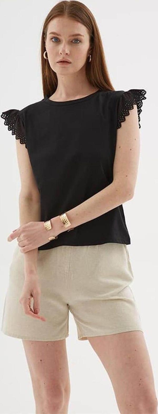 Fashion Friends Fistolu Siyah Kadın T-Shirt 25Y0544K1 - Image 1