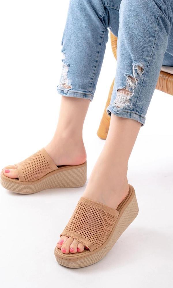 232-460 Nut Triko Günlük Ortopedik Dolgu Topuk Kadın Terlik - Image 1