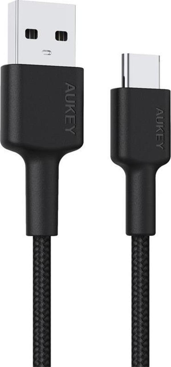 AUKEY CB-CD30-BK NAYLON ÖRGÜLÜ USB-A TYPE-C ŞARJ KABLOSU 0.9M  - Image 1