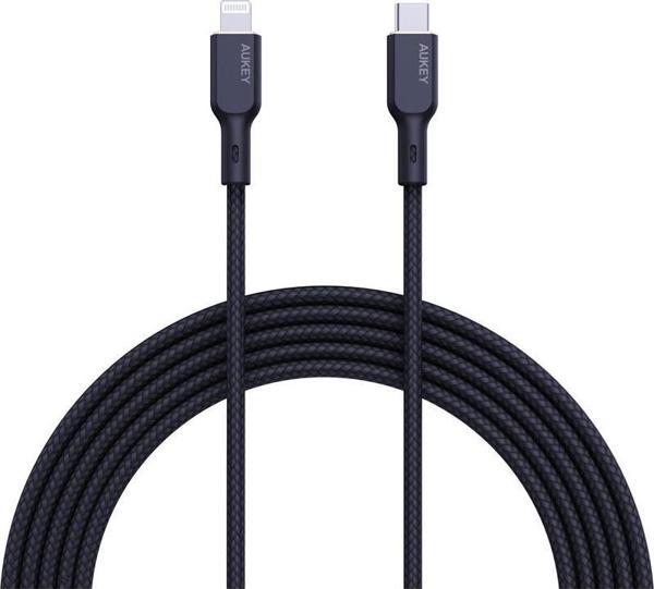 AUKEY CB-NCL1-BK NAYLON ÖRGÜLÜ 3A 480MBPS TYPE-C LIGHTNING KABLOSU 1.8MT  - Image 1