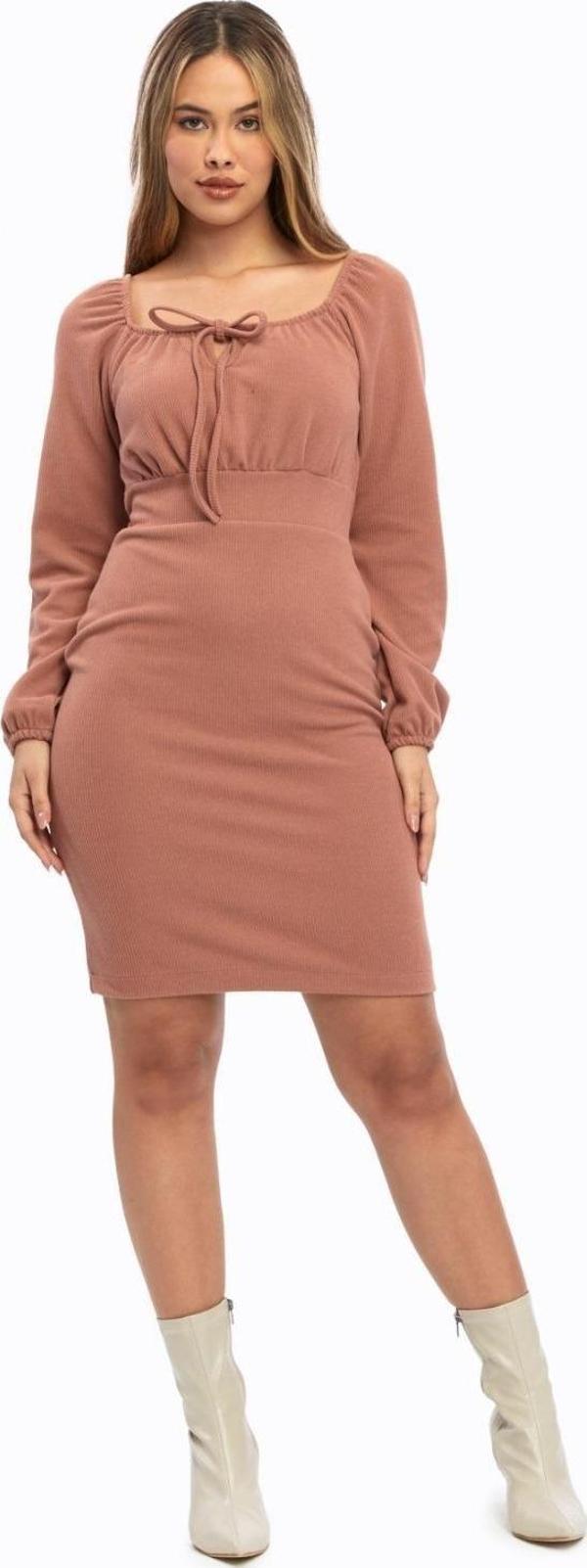 Apsen Kadın Pembe  Vücuda Oturan Kışlık Örme Pembe Elbise 4499/95 - Image 1