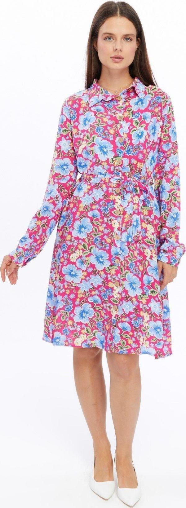 Kadın Çiçek desenli Önden Düğme Detaylı Elbise 4426/95 - Image 1