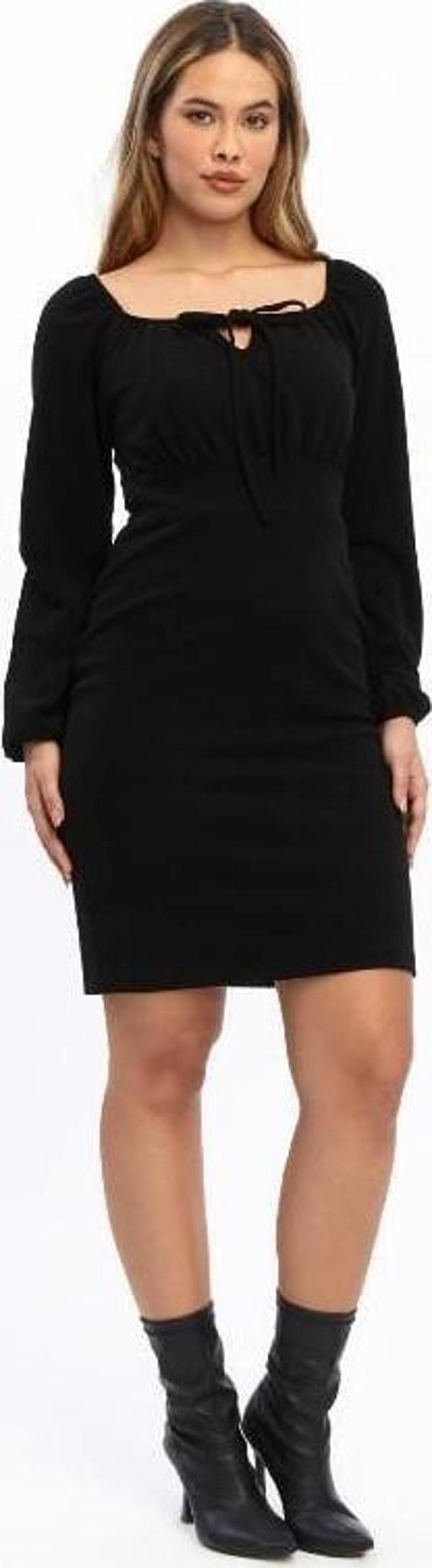 Apsen Kadın Siyah  Vücuda Oturan Kışlık Örme Siyah Elbise 4499/95 - Image 1