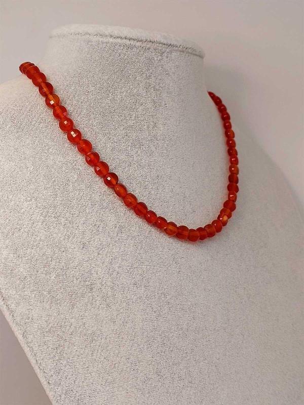 Akik Taşı YASSI Faset Kesim Kolye 6x4mm (Sabit Klipsli) (42805) - Image 1