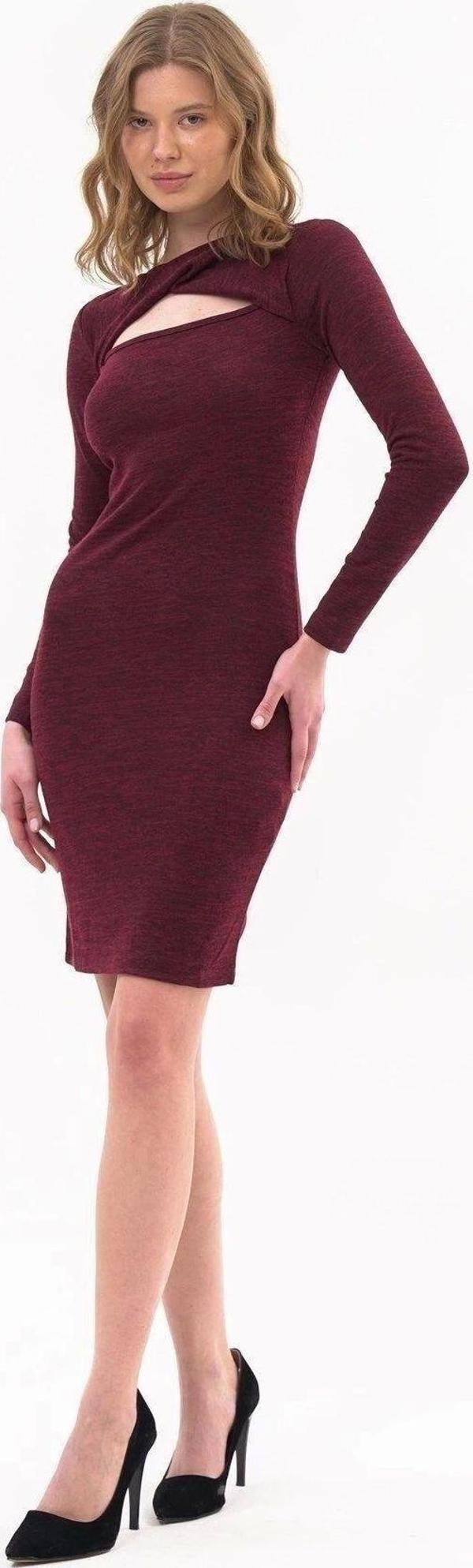 Kadın pencereli Uzun Kol Detaylı kısa Kışlık Triko Elbise 4463/95 - Image 1