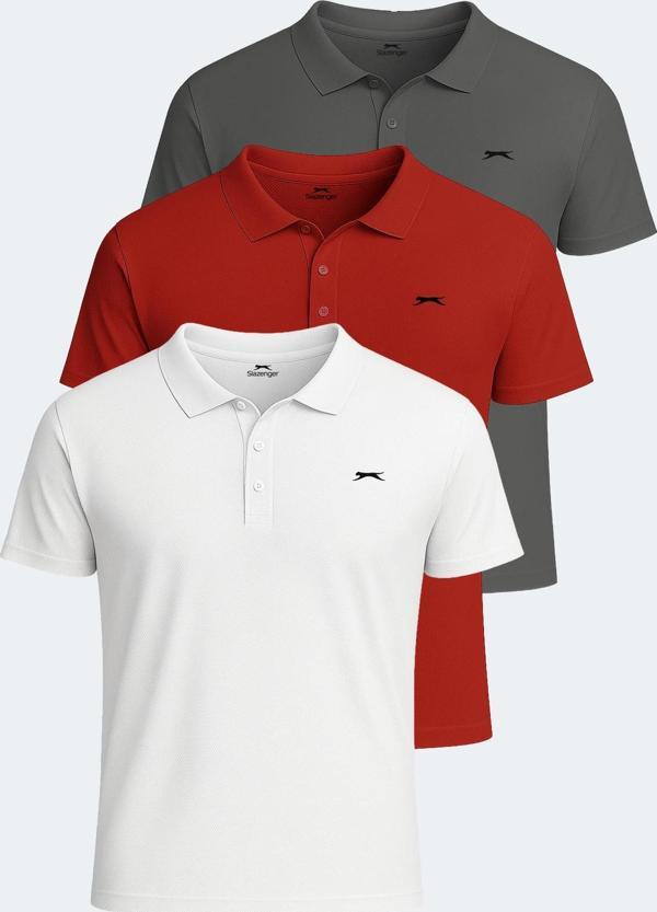Slazenger SLOAN 3 lü Set Erkek Tişört Beyaz - Koyu Gri - Kırmızı - Image 1