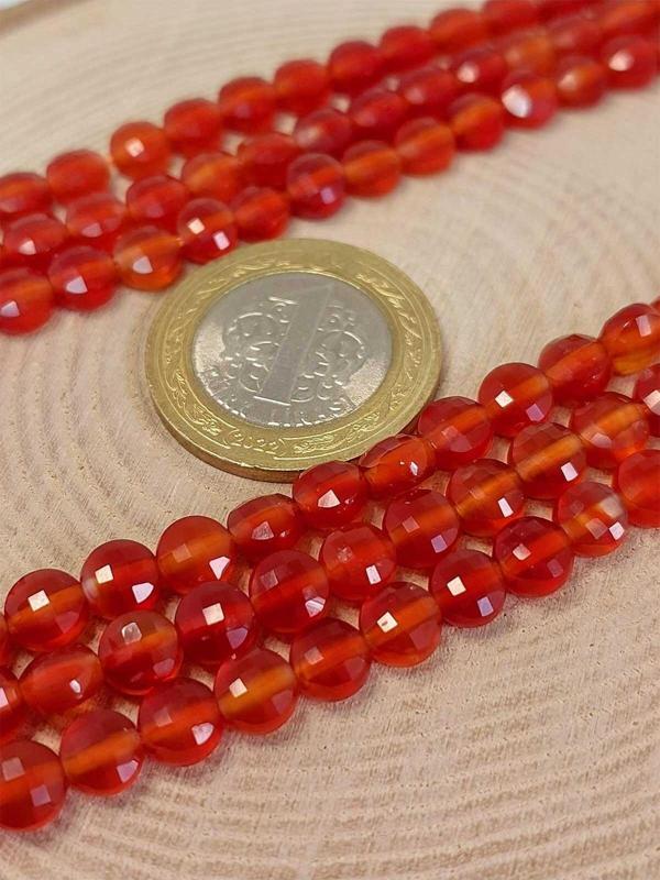 Akik Taşı YASSI Faset Kesim YARIM Dizi 6x4mm (42805) (18cm uzunluğundadır) - Image 1