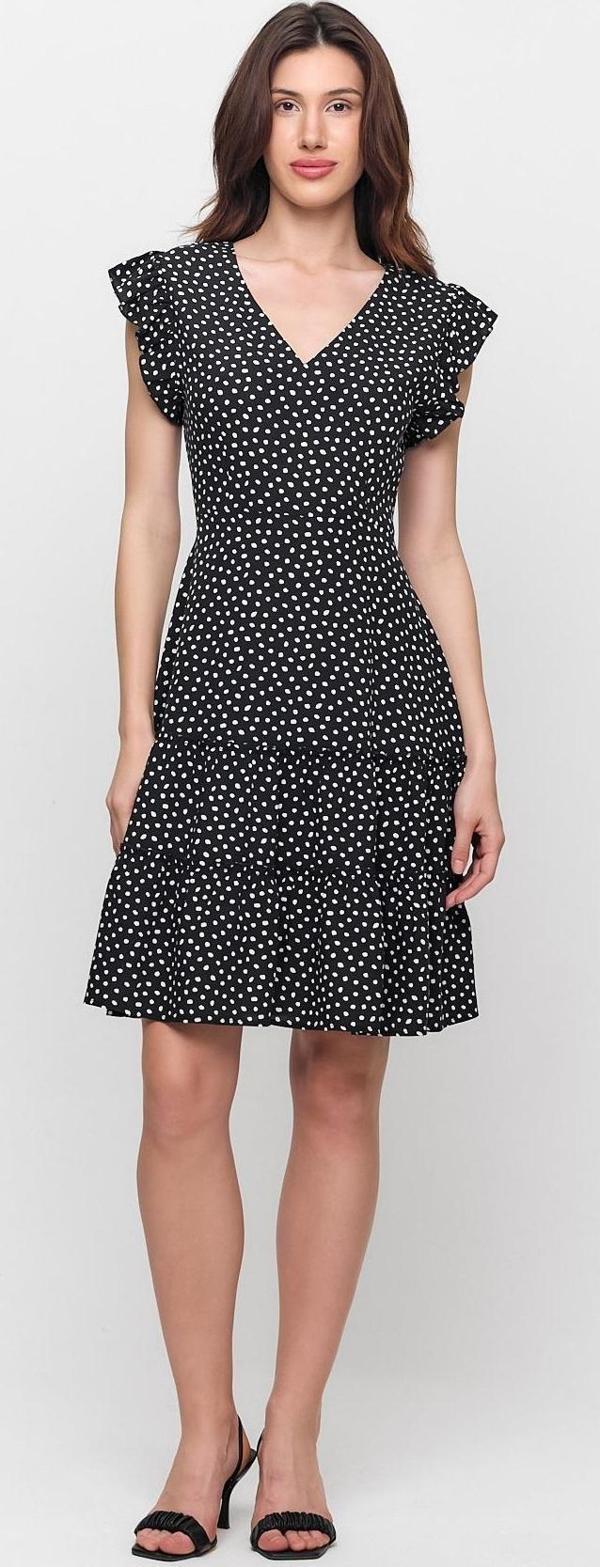 Apsen Kadın Siyah Puantiyeli Eteği Fırfırlı Kol Detaylı Viskon Kısa Elbise 4503/95 - Image 1