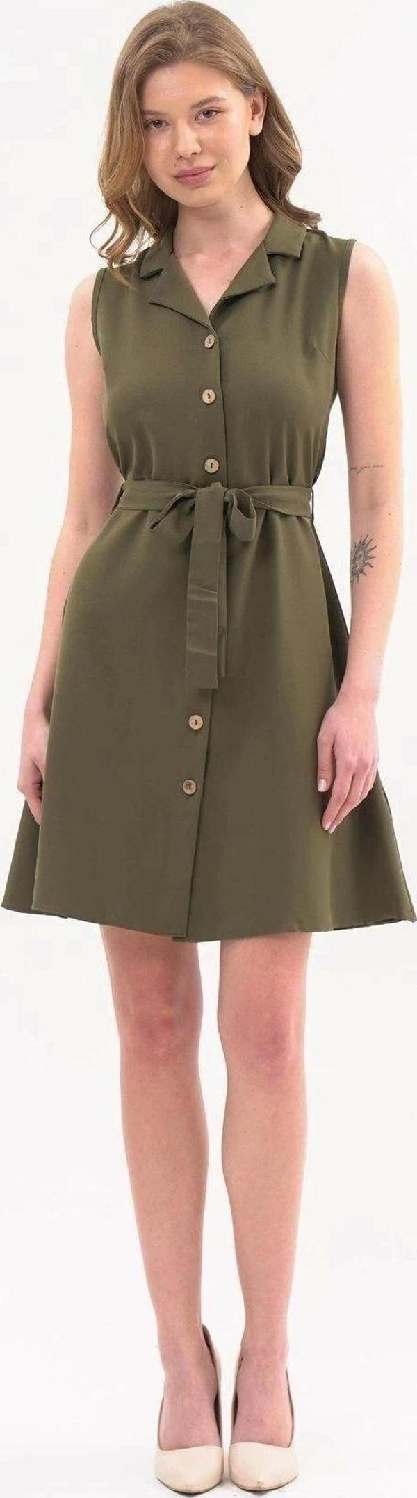 Kadın Gömlek Yaka Düğmeli Kolsuz Yazlık Kısa Elbise 4330/95 - Image 1