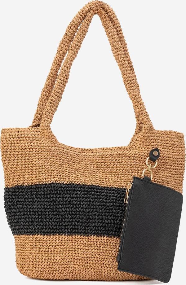 DERİCLUB Kadın Hasır El Yapımı Omuz Çantası  ZY 25016 KAHVE/SİYAH - Image 1