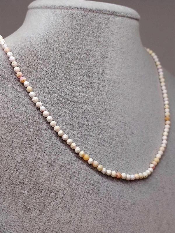 Beyaz Opal Taşı 3mm 1000 Ayar Gümüş İpli Kolye (Sabit Klipsli) - Image 1