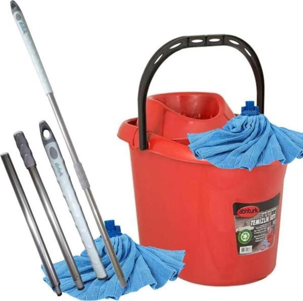 Abnturk Demonte Metal Sopalı Full Paspas Seti 12 Litre Sıkmalı Temizlik Mop Kova Mikrofiber Havlu Mop Hediye - Image 1